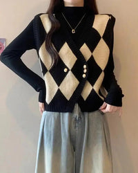 Argyle Knit Open Front Sweater Vest