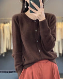 Mink Cashmere Crew Neck Loose Cardigan Sweater