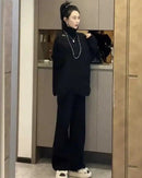 Turtleneck Knit Sweater & Wide-Leg Pants Two-Piece Set
