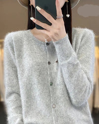 Mink Cashmere Crew Neck Cardigan Sweater