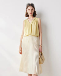V-neck Solid Color Commuter Mulberry Silk Sleeveless Shirt