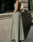 Zippered Pleated Sleeveless Fitted Dress