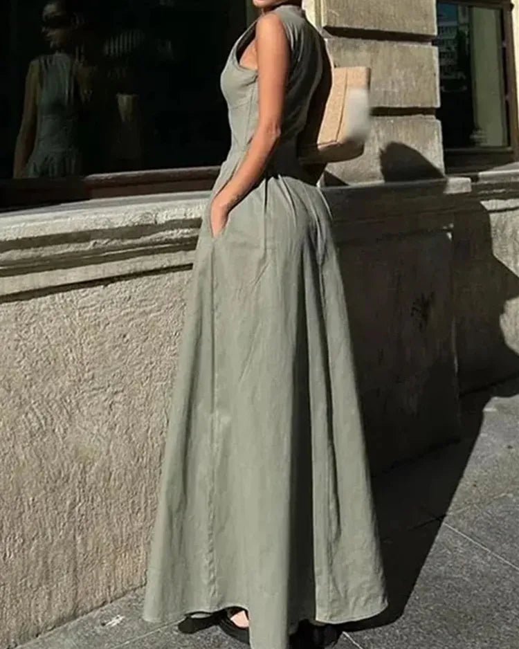 Zippered Pleated Sleeveless Fitted Dress