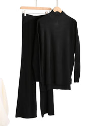 Half-Turtleneck Knit Sweater & High Waist Wide-Leg Trouser Set