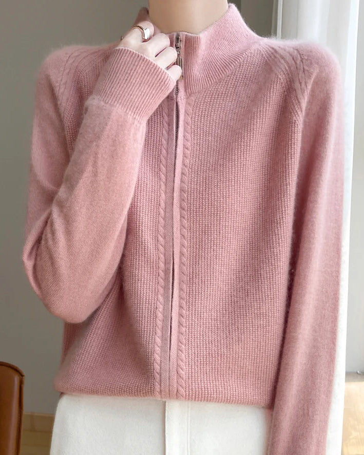 Raglan Merino Wool Zip Cardigan