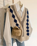V-Neck Contrast Knit Sweater Vest