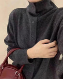 French-Style High-Neck Cashmere Knitted Cardigan