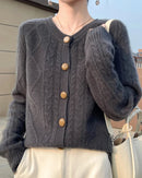 Thick Merino Wool Crewneck Cardigan