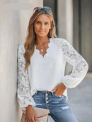 Floral Lace V-Neck Long Sleeve Blouse