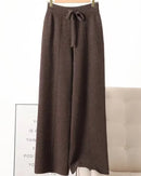 Merino Wool Solid Elastic Waist Wide Leg Knit Trousers