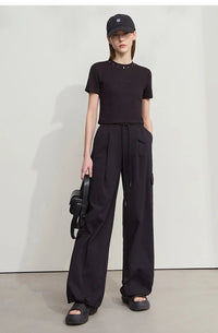 Solid Drawstring Wide-leg Pants