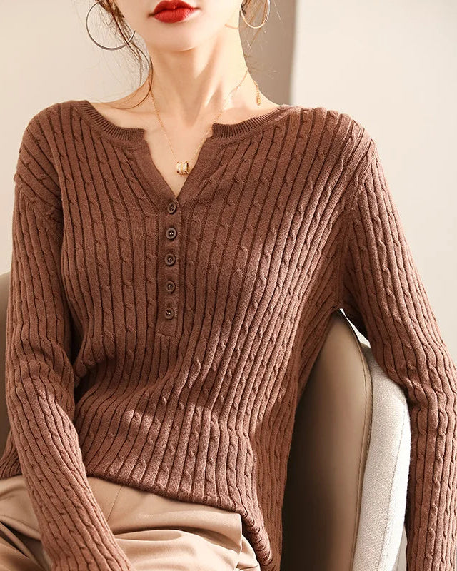 Cotton V-Neck Knit Pullover