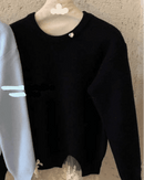 Lace-Paneled Faux Two-Piece Knitted Sweater