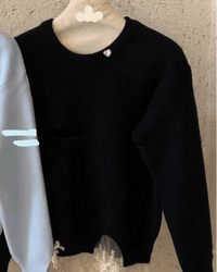 Lace-Paneled Faux Two-Piece Knitted Sweater