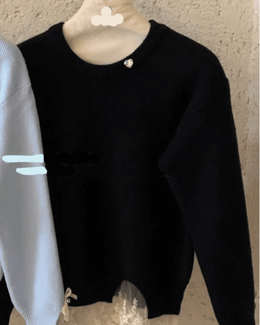 Lace-Paneled Faux Two-Piece Knitted Sweater