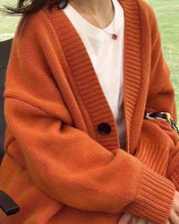 Wool V-Neck Loose-Fitting Knitted Cardigan Sweater