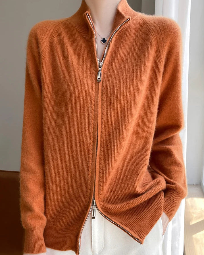 Raglan Merino Wool Zip Cardigan