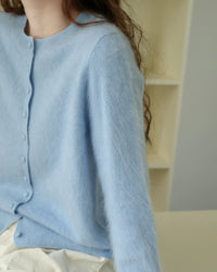 Merino Wool Solid O-Neck Brushed Slim Knit Cardigan