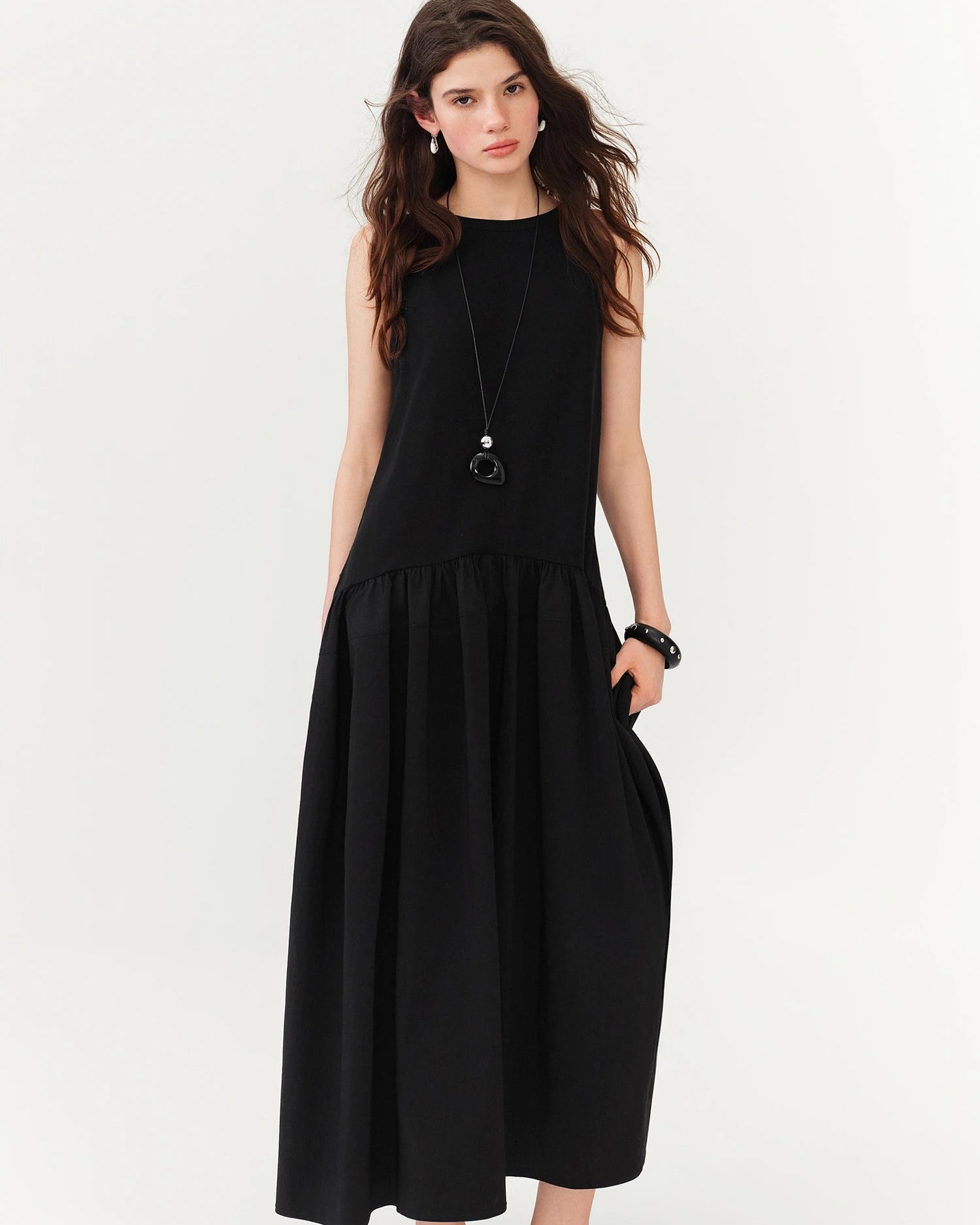 Sleeveless Crew-Neck A-Line Ankle Dress