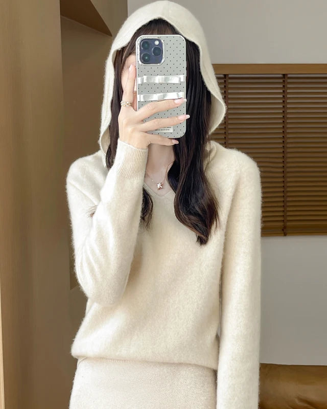 Merino Wool Hooded Pullover Sweater