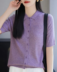 Relaxed Knit Turn-Down Collar Top