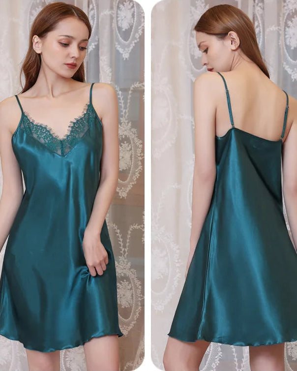 Lace-Trim Satin Mini Slip Nightgown