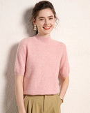 Cashmere Half-Sleeve Mock-Neck Sweater