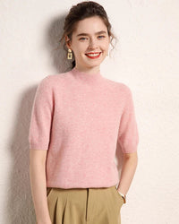 Cashmere Half-Sleeve Mock-Neck Sweater