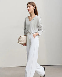 Long-Sleeved V-Neck Loose-Fitting Pullover T-Shirt