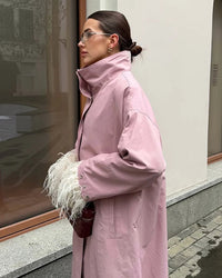 Women Stand Collar Long Trench Coat