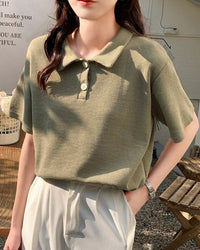 Casual Loose Waffle Knit Polo Top