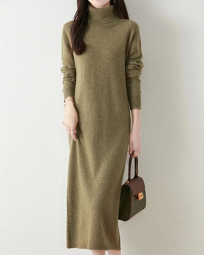 Merino Wool Turtleneck Knit Dress