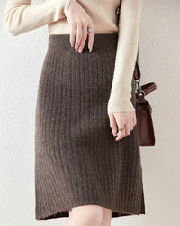 Wool Knit Straight Mini Skirt