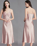 Lace-Trim Satin Mid-Length Slip Nightgown