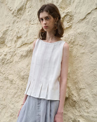 Linen Sleeveless Pleated Fashion Vest