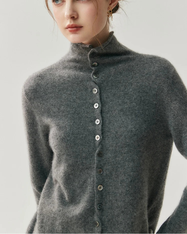 Cashmere Reversible Turtleneck Cardigan Sweater