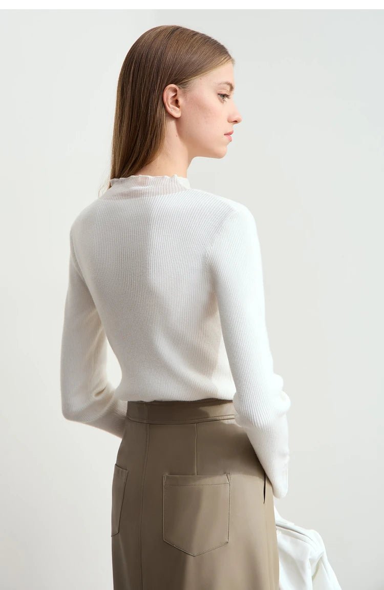 Turtleneck Sheer Panel Slim Top