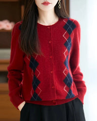 Diamond Jacquard Wool Cardigan