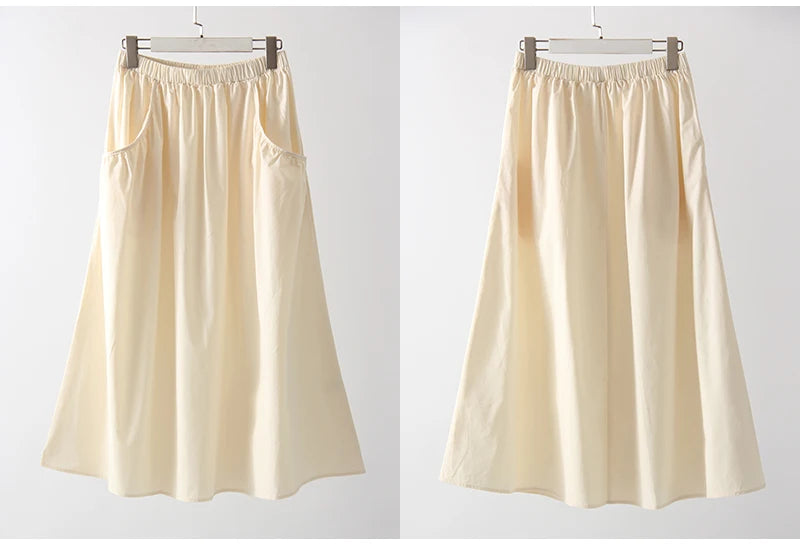 Twill Midi Skirt With Pockets And Pleats