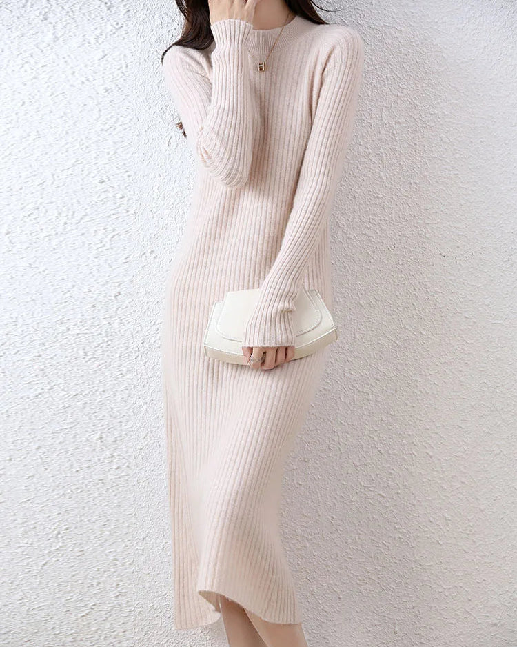 Ribbed Merino Wool Midi Dress