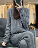 Wool Blend Hooded Zip Cardigan & Wide-Leg Pants Set
