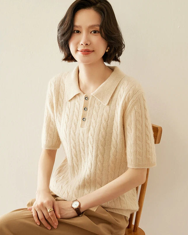 Cashmere Cable Knit Short Sleeve Top