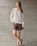 Retro Long-Sleeved V-Neck Casual Loose Shirt