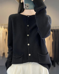 Cotton Blend Crew Neck Cardigan