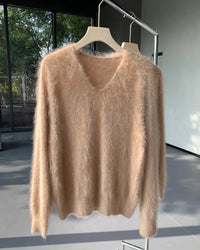 Cashmere Fluffy V-Neck Pullover