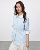 Striped Straight-Cut Long-Sleeved Shirt With Pockets
