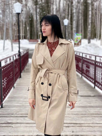 Belted Double-Breasted Long Trench Coat