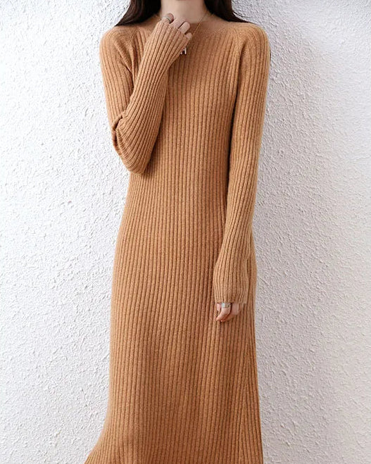 Ribbed Merino Wool Midi Dress