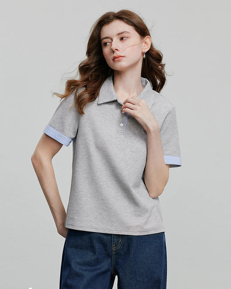 Embroidered Piqué Short Sleeve Top