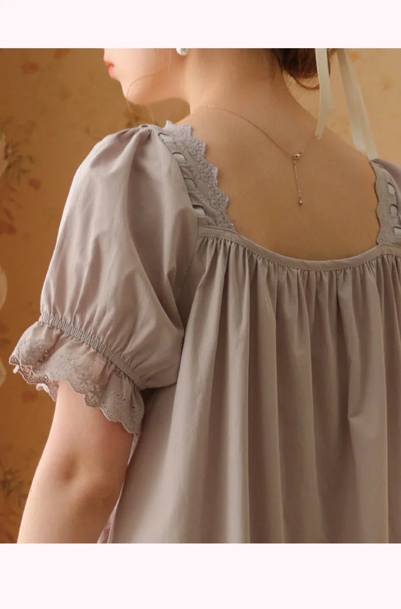 Palace Style Short Sleeve Cotton Pajama Dress